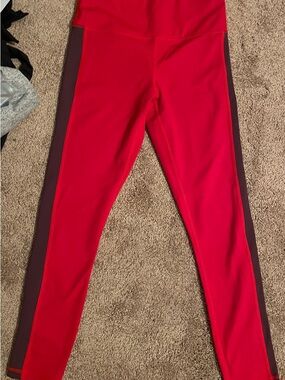 Zyia Active High-Rise Red Leggings with Dark purple Panels Royalty leggings